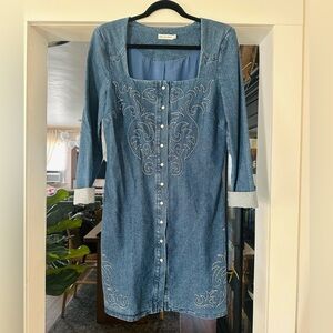 Avec Les Filles | Western Embroidered Long Sleeve Denim Minidress
